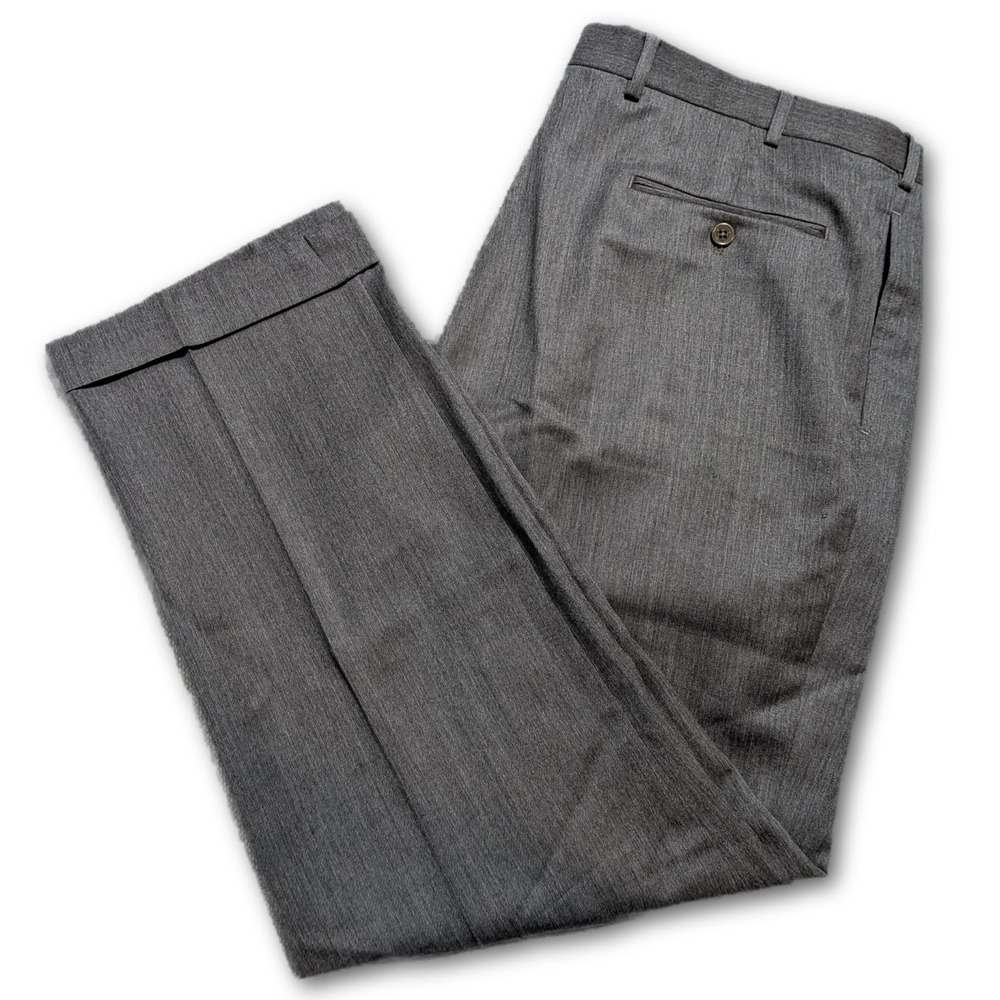 Brooks Brothers 346 Mens Pants Gray 38x30 Madison Fit 100% Wool Pleated Dress